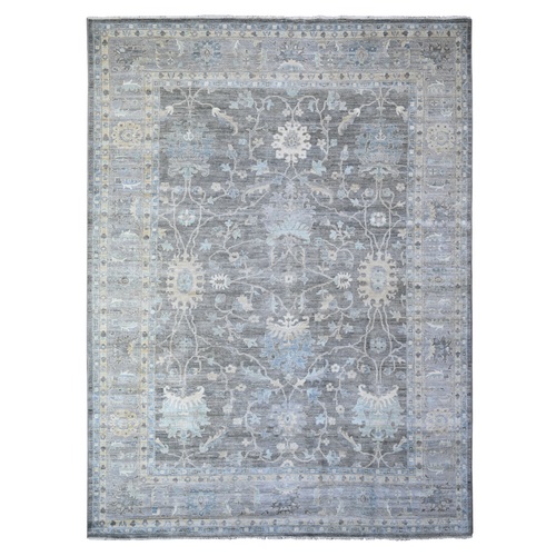 Kendall Charcoal Gray, Peshawar All Over Mahal Design, Hand Knotted , Vegetable Dyes, Vibrant Wool Oriental Rug