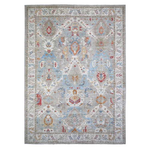 Bright Gray, Sultanabad Leaf Design, Hand Knotted, Natural Dyes, Vibrant Wool, Oriental Rug