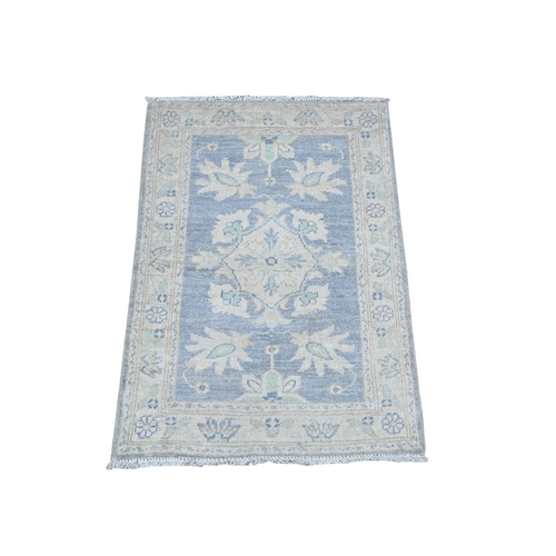 Slate Blue, White Wash Peshawar, Floral Design, Natural Dyes, Hand Knotted, 100% Wool, Mat Oriental 
