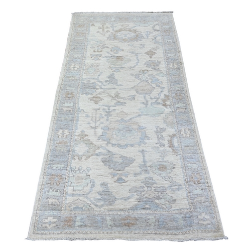 Vista White with Chrome Gray, Hand Knotted Vegetable Dyes Afghan Angora Oushak All Over Pattern, 100% Wool Oriental Rug