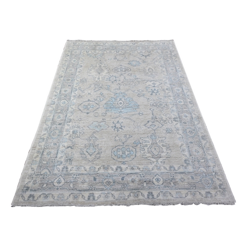 Glossy Gray, Afghan Angora Oushak with Soft Colors Pure and Extra Soft Wool Hand Knotted Oriental Rug