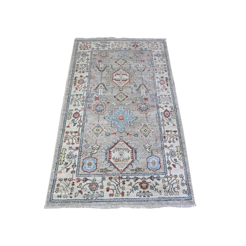 Best Gray, Densely Woven, Soft Wool, Fine Peshawar with Heriz Design, Hand Knotted, Natural Dyes, Oriental Rug