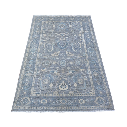 Electric Gray, Vegetable Dyes, Dense Weave, 100% Wool, Fine Peshawar with Heriz Design, Hand Knotted, Oriental Rug