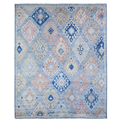 Beau Blue, Anatolian Village Inspired with Large Elements Design, Soft Wool, Hand Knotted, Natural Dyes, Oriental 