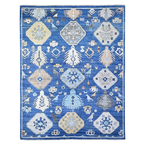 Dodger Blue, Anatolian Village Inspired with Large Elements Design, Soft Wool Hand Knotted, Natural Dyes, Oriental Rug