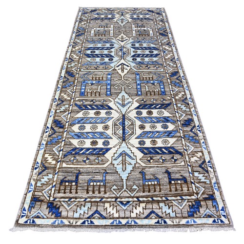 Mason Gray, Anatolian Village Inspired with Geometric Design Natural Dyes, Soft and Shiny Wool Pile Hand Knotted, Runner Oriental Rug