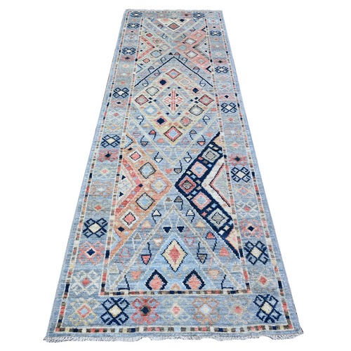 Arctic Blue, Anatolian Village Inspired with Subtle Design, Hand Knotted, Natural Dyes, Soft Wool, Runner Oriental Rug