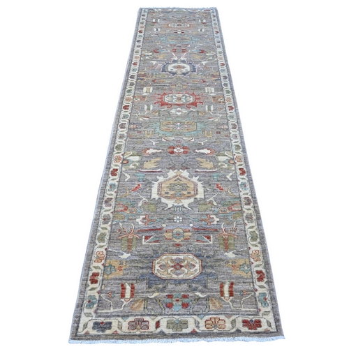 Orion Gray, Hand Knotted, Fine Aryana With North West Persian Design, Natural Dyes, Densely Woven, Pure Wool, Runner Oriental Rug