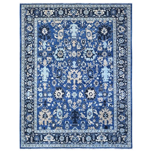 Cerulean With Prussian Blue, Heriz All Over Design, Hand Knotted 100% Wool, Vegetable Dyes, Fine Aryana Oriental Rug
