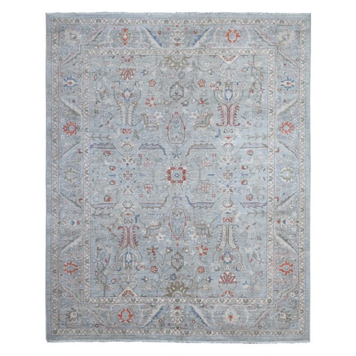 Smoke Gray, Hand Knotted Heriz All Over Design, Shiny Wool, Vegetable Dyes, Fine Aryana Peshawar Silver Wash Oriental Rug