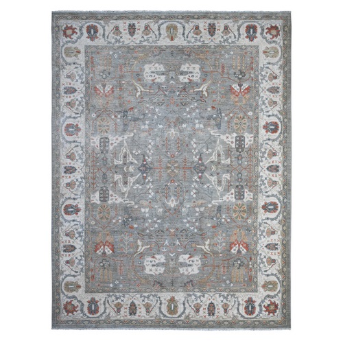 Parma Gray, Fine Aryana Heriz All Over Design, Soft and Vibrant Wool, Natural Dyes, Peshawar Hand Knotted Oriental Rug