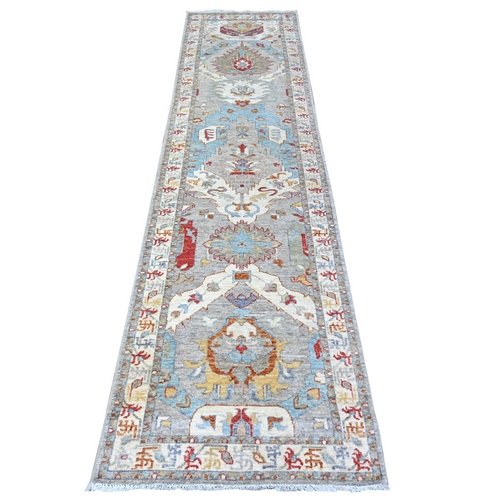 French Gray, Fine Aryana, Sultanabad Leaf Design, Hand Knotted, Natural Dyes, Vibrant Wool, Runner Oriental Rug