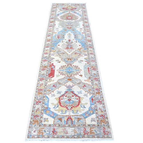 Baby Powder White, Fine Aryana, Sultanabad Leaf Design, Hand Knotted, Natural Dyes, Vibrant Wool, Runner Oriental Rug