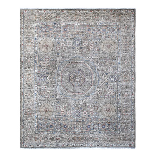 Moonquake Gray, Velvety Wool, Aryana Collection, Hand Knotted Pre Historic 14th Century Influence Mamluk, Vegetable Dyes, Central Medallion Design, Oriental Rug