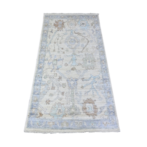 Frosted Down White, Velvety and Soft Wool, Natural Dyes Afghan Angora Oushak All Over Pattern, Hand Knotted Oriental Rug