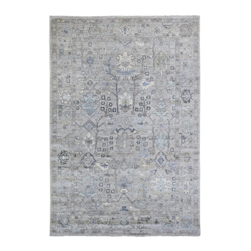 Steely Gray, Hand Knotted Natural Dyes Afghan Angora Oushak All Over Veins and Motifs, Vibrant Wool Oriental Rug