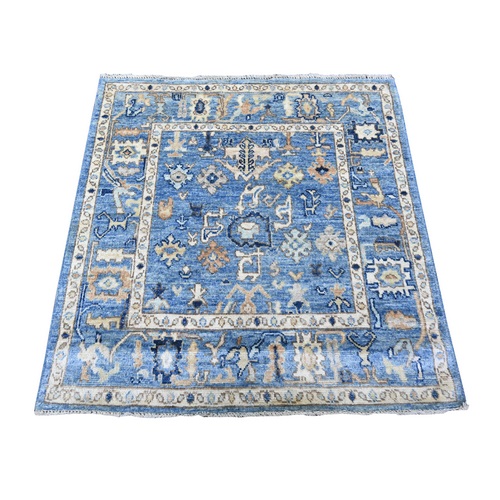 Lagoon Blue, All Wool Hand Knotted Natural Dyes Afghan Angora Oushak, All Over Design, Square Oriental Rug