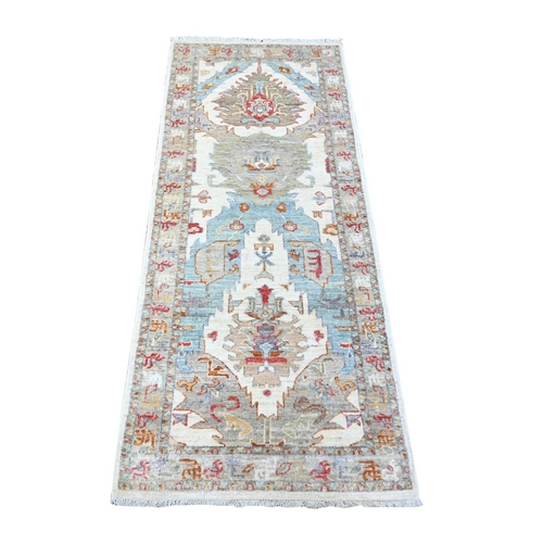 Decorators White, Fine Aryana, Sultanabad Leaf Design, Hand Knotted, Natural Dyes, Vibrant Wool, Runner Oriental Rug