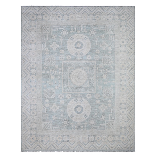 Stone Blue, Washed Out Peshawar with Khotan Design, Hand Knotted, Natural Dyes, Pure Wool, Oriental Rug