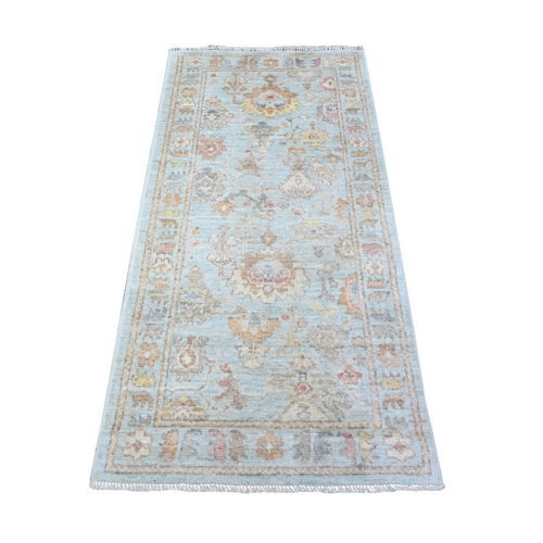 Non-Photo Blue, Natural Dyes, Afghan Angora Oushak with All Over Design, 100% Wool Hand Knotted Oriental Rug