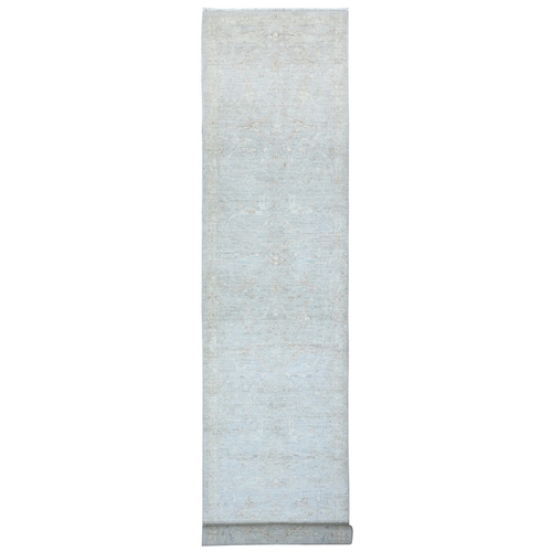 Goose Gray, White Wash Peshawar, Hand Knotted, Vegetable Dyes, Natural Wool, Wide XL Runner, Oriental 