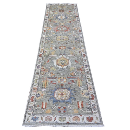 Comfort Gray, Finer Afghan Peshawar with All Over Heriz Design, Hand Knotted Extremely Durable, Densely Woven Natural Dyes, Shiny Wool Runner Oriental Rug 