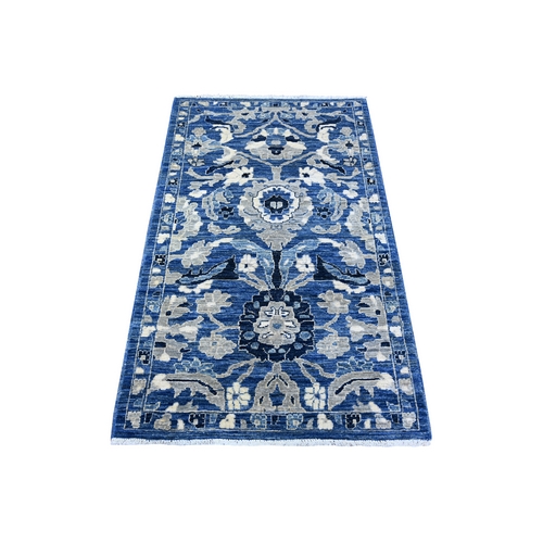 Patriot Blue, Densely Woven, Hand Knotted Peshawar With All Over Mahal Design, Vegetable Dyes, Pure Wool Oriental Rug