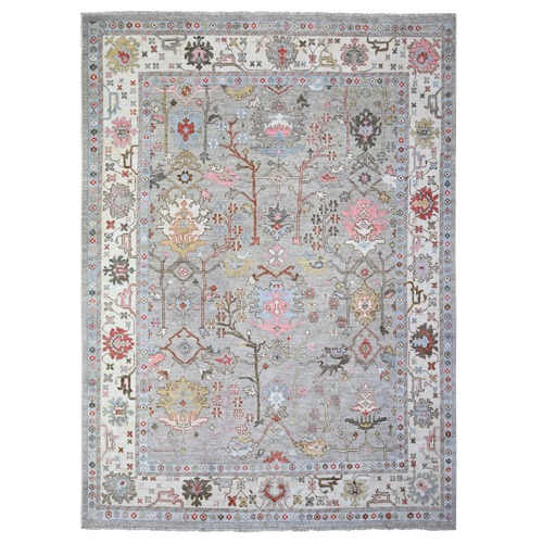 La Paloma Gray, Vegetable Dyes Hand Knotted Organic Wool Afghan Angora Oushak All Over Floral Design, Oriental Rug