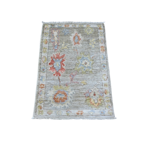 Tradewind Gray, Afghan Angora Oushak All Over Motifs, Hand Knotted Pure Wool, Natural Dyes Mat Oriental Rug