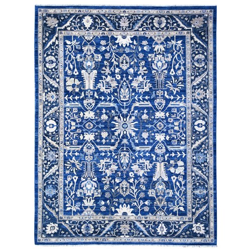 Bluebonnet Blue, Fine Peshawar With Heriz All Over Design, Densely Woven, Hand Knotted, Vegetable Dyes, 100% Wool Oriental Rug