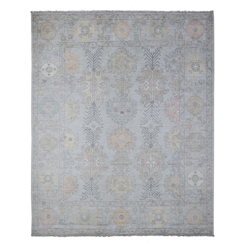 Silver Chalice Gray, Hand Knotted, Wool Weft, Vegetable Dyes, Tribal Flower And Leaf Design, Angora Oushak Oriental Rug