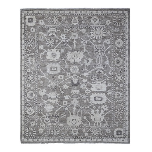 Agreeable Gray, Tribal Floral And Leaf Design, Wool Weft, Angora Oushak, Hand Knotted, Natural Dyes, Oriental 