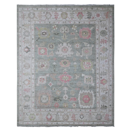 Rustic Gray, Natural Wool, Vegetable Dyes, Angora Oushak with Tribal Medallions, Hand Knotted, Oriental Rug