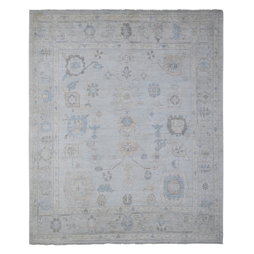 Stone Blue, Faded Out Angora Oushak, Vegetable Dyes With Extra Soft Wool, Hand Knotted, Oriental Rug