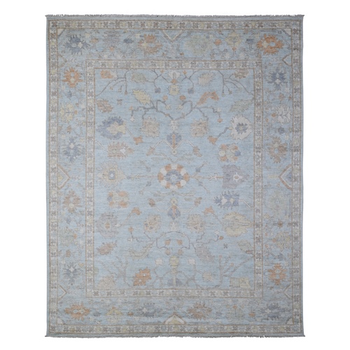 Beau Blue, Faded Out Angora Oushak, 100% Wool, Hand Knotted, Vegetable Dyes, Oriental Rug