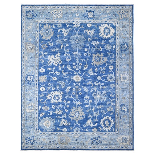 Steel Blue, Soft And Vibrant Wool, Vegetable Dyes, Angora Oushak, Hand Knotted, Oriental Rug