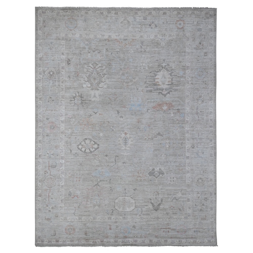 Ultimate Gray, Hand Knotted, Pure Wool With Natural Dyes, Faded Angora Oushak Oriental Rug