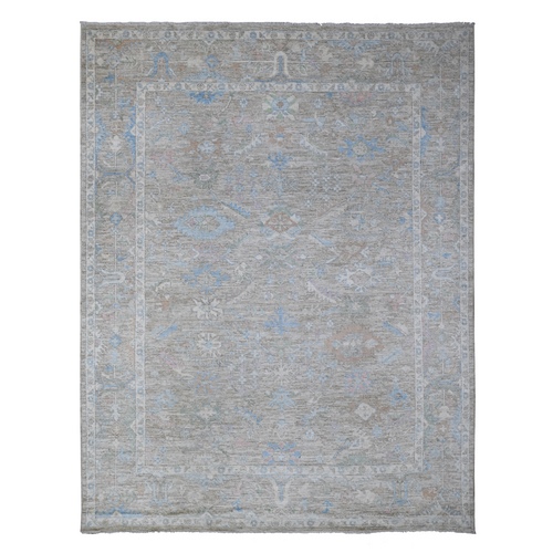 Rhino Gray, All Natural Wool, Hand Knotted With Geometric Medallions All Over Design, Angora Oushak, Oriental Rug