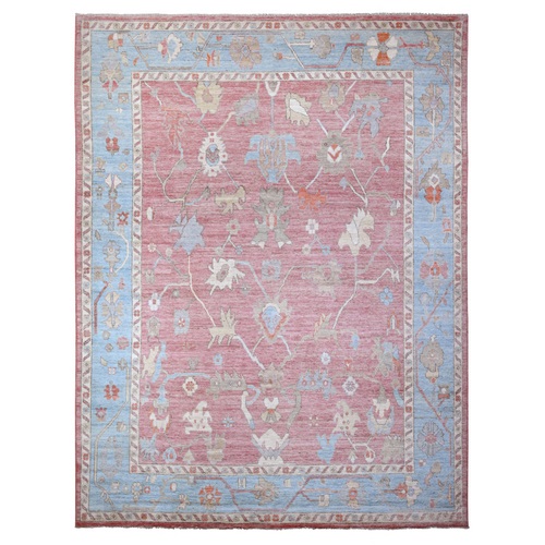 Rouge Pink, Wool Weft, Hand Knotted With Village Flower And Leaf Elements, Angora Oushak Oriental Rug