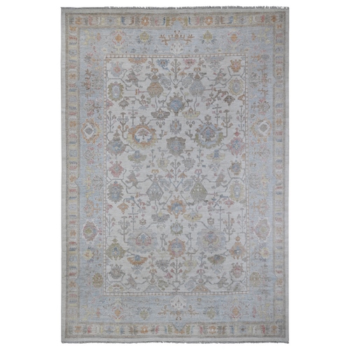 White Whisper, All Over Village Motifs Design, Wool Weft, Vegetable Dyes, Hand Knotted, Afghan Angora Oushak, Oriental 