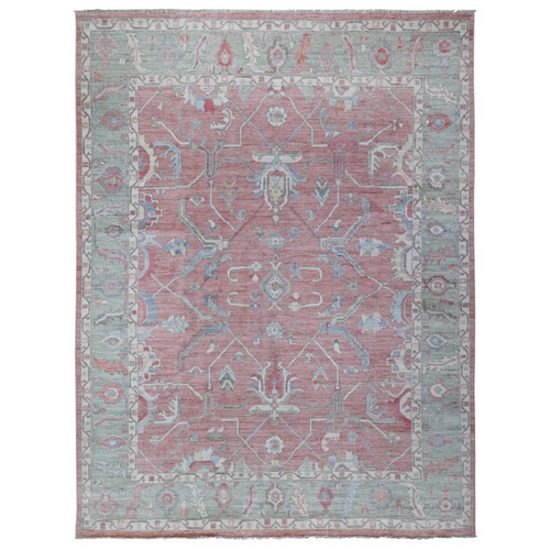 Rose Gold Pink, Afghan Angora Oushak With Vegetable Dyes, Faded Tribal Pattern All Over, Hand Knotted, Wool Weft, Oriental 