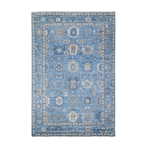 Bayern Blue, Vegetable Dyes, Village Medallions All Over Design, Hand Knotted With Wool Weft, Afghan Angora Oushak Oriental 