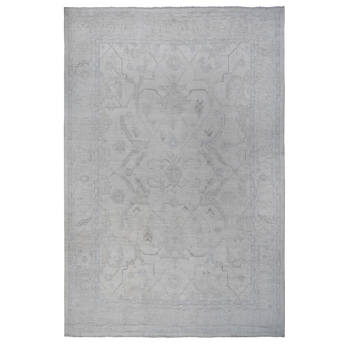 Medium Gray, Natural Dyes, Hand Knotted, Wool Weft, Afghan Angora Oushak, Tribal Flower And Leaf Pattern, XL Oriental 