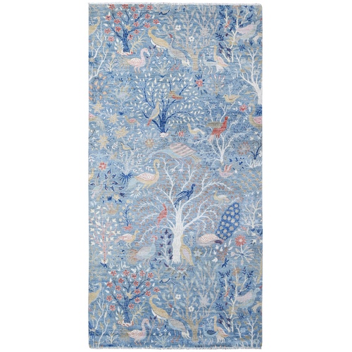 Steel Blue, Afghan Peshawar, Hand Knotted Birds of Paradise Design, Natural Dyes, Extra Soft Wool, Wide Runner Oriental 