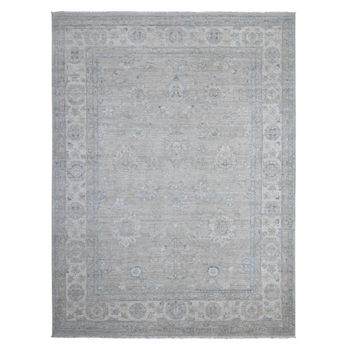 Alpaca Gray, Hand Knotted Vegetable Dyes, All Wool, White Wash Peshawar With Faded Floral Pattern, Oriental Rug