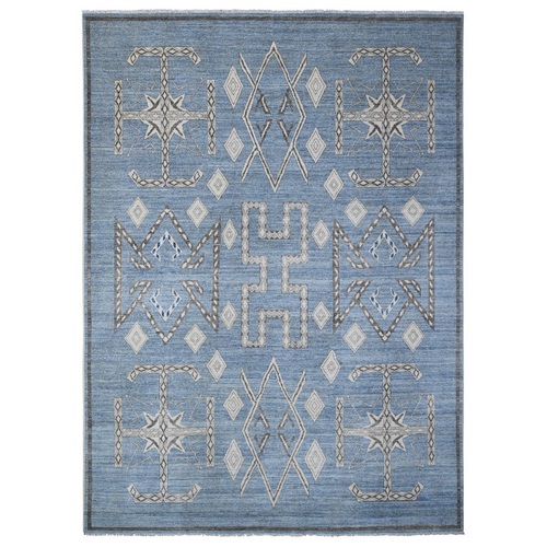Air Force Blue, Hand Knotted With Berber Influence, Peshawar, Denser Weave, Vegetable Dyes, Snowflake Geometric Design, Oriental Rug