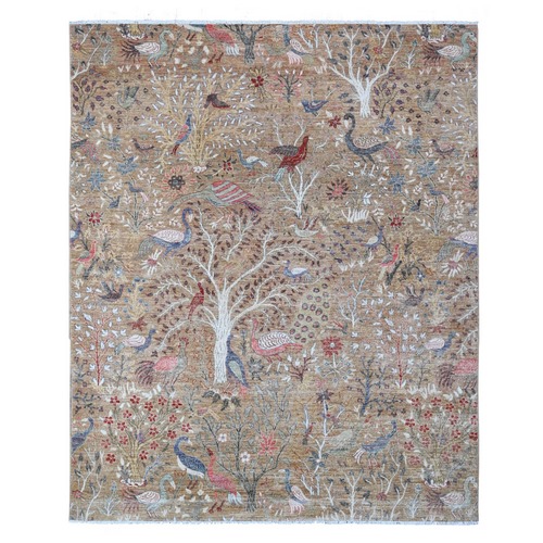 Pine Brown, Afghan Peshawar with Birds of Paradise Design, Abrash, Vegetable Dyes, Vibrant Wool, Hand Knotted, Oriental Rug