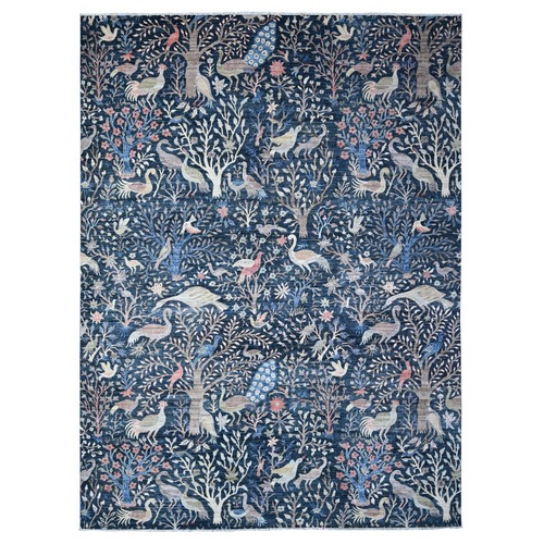 Yankees Blue, Afghan Peshawar with Birds of Paradise Design, Abrash, Vegetable Dyes, Pure Wool, Hand Knotted, Oriental Rug