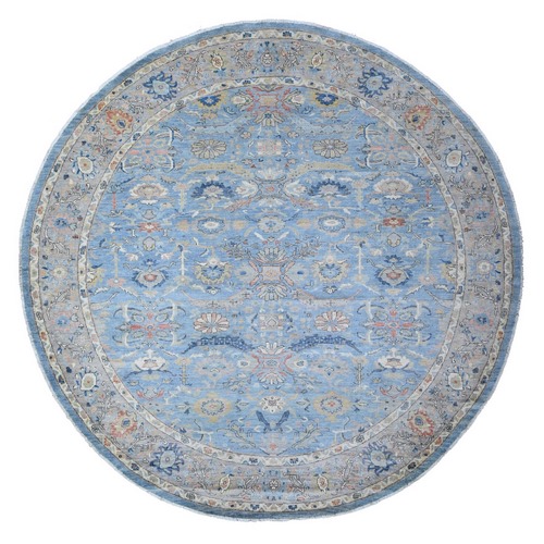 Carolina Blue, Peshawar with Heriz All Over Design, Lustrous Wool, Hand Knotted, Round Oriental 