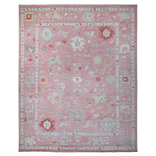 Blush Pink, Wool Weft, Hand Knotted, Afghan Angora Oushak, Rural Medallions All Over, Vegetable Dyes, Oversized Oriental 